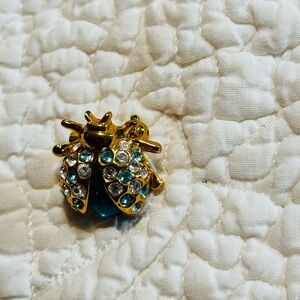 Gold and Blue Ladybug Brooch